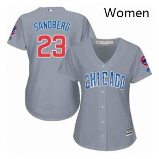 Womens Majestic Chicago Cubs 23 Ryne Sandberg Authentic Grey Road MLB Jersey